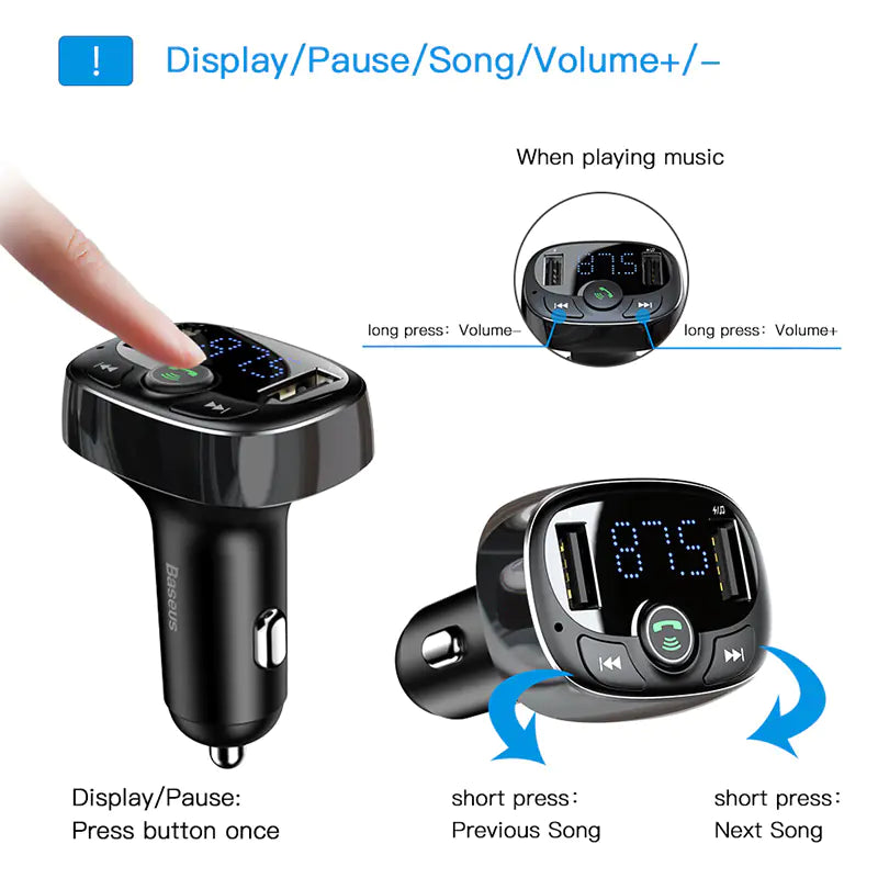 Car Bluetooth Charger with Dual USB Output for Phones